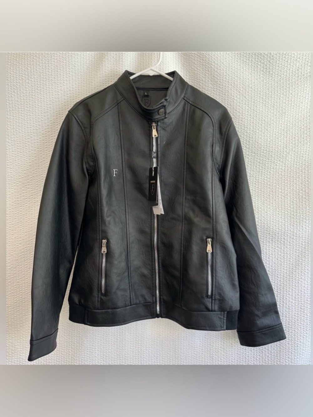 Ferrari F Collection Men’s Faux Leather Moto Jacket Black Full Zip Large NWT